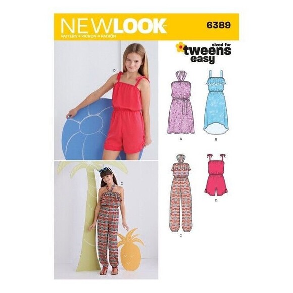 New Look Pattern UNCUT 6389 Tween Girls Summer Jumpsuit Dress Sz. 8 10 12 14 16 - Picture 1 of 4